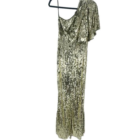 Mac Duggal Gold Embellished One Shoulder Cap Sleeve Trumpet Gown Size 6 NWT - Picture 6 of 12